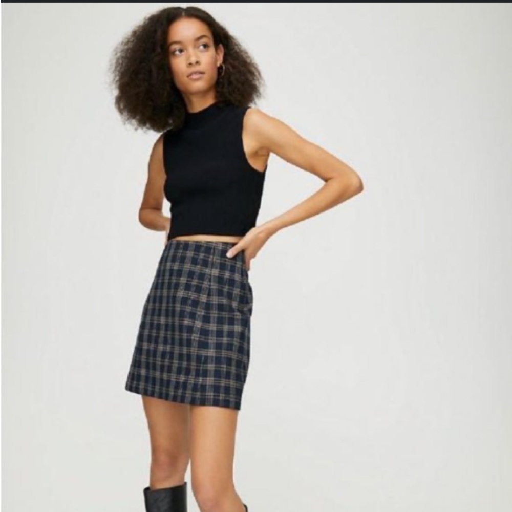 Babaton Hopper Navy Plaid Skirt